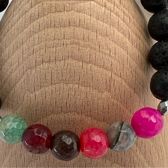 GEMSTONE & Lava Stone Diffuser Beaded Bracelet - Picture 3 of 13